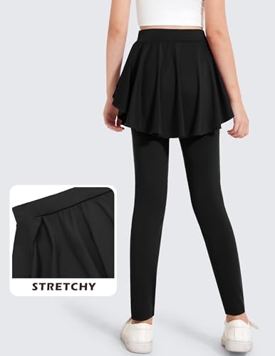 Zaclotre Girls Leggings with Pocket High Waisted Stretchy Tennis Golf Athletic Flowy Skirted Legging for Kid4