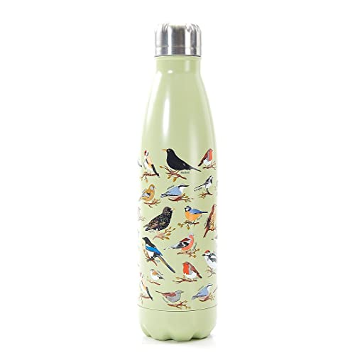 Eco Chic Bouteille thermique réutilisable | Bouteille de voyage isotherme en acier inoxydable avec couvercle anti-fuite | Utilisable pour boissons chaudes et froides (Oiseaux sauvages Vert) Cover