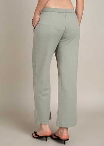 Image of Alan Jones Clothing Women's Straight Fit Mid Rise Solid Stretch Waffle Straight Pants