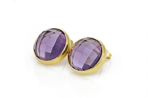 Boucles d'oreilles améthyste violette pour femme en or rose 16mm