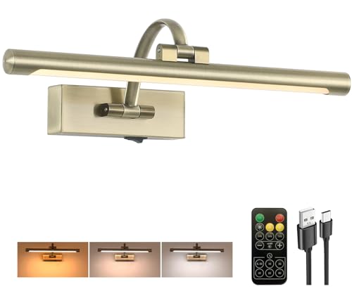 Image of Tassuowell LED Picture Lights for Wall Rechargeable, Battery Operated Art Light for Paintings Wireless,15.7inch Antique Bronze Gallery Light for Artwork