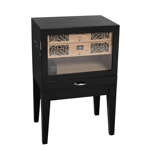 Humidor Supreme Balthazar II End Table Humidor (Black Oak), Designed to Enhance Your Residential Home, Office, or Entertainment Area. Locking Glass Door, Includes Hydra Fan & Accessory Storage