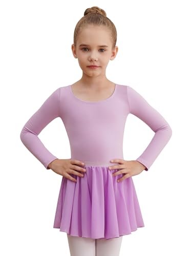 Image of WEGETIT Leotards for Girls Long Sleeve Ballet Dress Toddler Dance Leotard with Skirt Kids Gymnastics Outfits Tutu Dress