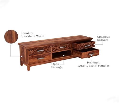 Image of Solid Sheesham Wood TV Unit for Living Room | TV Stand | TV Cabinet with Storage for Living Room and Hotel Furniture (Honey Finish-01)