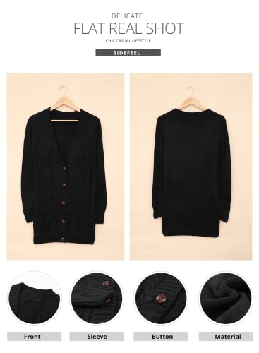Sidefeel Women Open Front Cardigan Sweater Button Down Knit Sweater Coat X-Large Black - Thumbnail 5
