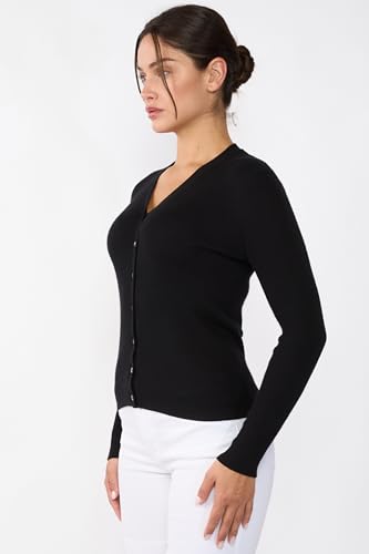 JENNIE LIU Womens 100% Cashmere V-Neck Cardigan Sweater | Ribbed Tissue Weight Cashmere Sweaters for Women2