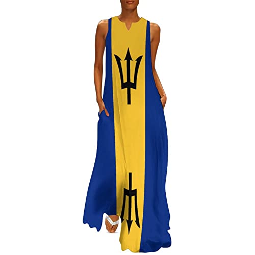 Image of TAIZIYEAH Long Dress Elegant Casual Long Dress Barbados Flag Girls Summer Sunshine Beach Skirts for Womens M
