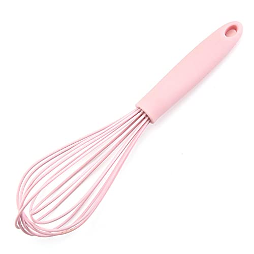 Fouet de cuisine en silicone de 25,4 cm pour la cuisine, la pâtisserie, le batteur à œufs, fouet à battre (rose)