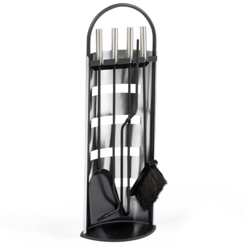IDMarket - Ensemble serviteur de cheminée Noir INOX 5 éléments Pelle Balai tisonnier Pince avec...