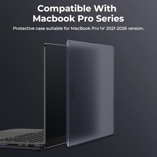 Image of EooCoo Case Compatible with MacBook Pro 14 inch M5 2026-2021 M4 M3 M2 M1 Pro /Max Chip, Official Color-Matched Armor, Frosted Hard Shell Case with Keyboard Cover, Screen Protector - Matte Midnight Blue