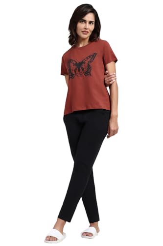 Image of Van Heusen Women's Cotton T-Shirt | Soft Breathable Cotton | Relaxed fit | Lounge Tee| Printed | Round Neck | Short Sleeve| Comfortable Everyday Wear | Style 55432