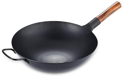 Wok de hierro hecho a mano, sartén asiática plana 34 cm miniatura 4
