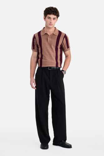 Image of SNITCH Luxe Men Polo T-Shirt | Modern Vertical Stripe Knitwear & Half Placket Design | Premium 100% Cotton Knitted Fabric & Breathable Regular Fit, Casual Holiday Wear