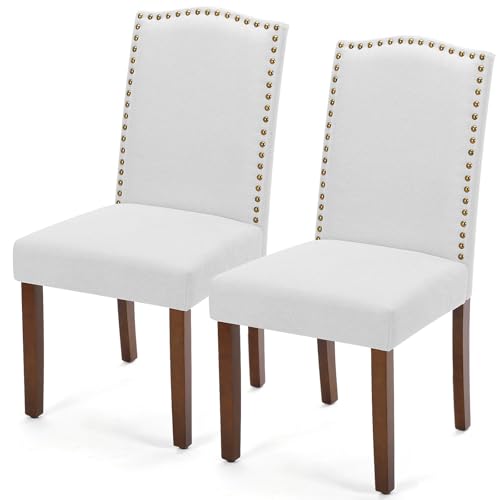 DUMOS Dining Chairs Set of 2, Moden PU Leather Kitchen Table Chairs with Wooden Legs and Padded Seat for Dining Room/Kitchen/Living Room/Restaurant, Light Grey