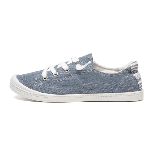 Image of FUNKYMONKEY Slip-On Canvas Sneakers for Women, Comfortable Lightweight Lace-Up Flat Casual Tennis Shoes Breathable Walking Shoes for Everyday Wear