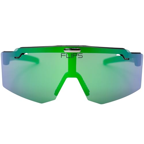 Family Tree Remedies Flip Up Athletic Sunglasses – UV400 Mirrored Retro Sport Visor Shades for Baseball, Pickleball, Cycling (Green)