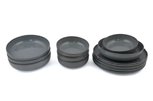 Assiettes micro-ondes et lave-vaisselle : ensemble de dîner 12 pièces gris - 6