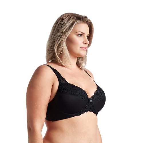 Image of Curve Muse Plus Size Minimizer Underwire Unlined Bra with Embroidery Lace-3Pack