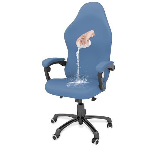 Gaming Chair Covers Slipcovers Office Desk Chair Cover Waterproof with Armrest Covers, Computer Chair Cover Stretch Ergonomic Rotating Armchair Covers Stretchable Seat Chair Cover Non Slip-Blue