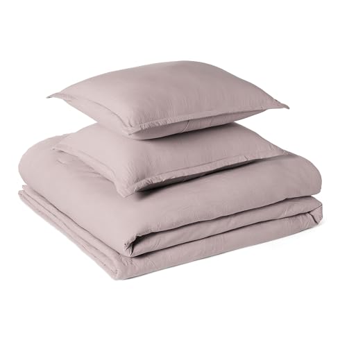 Image of Amazon Basics Brushed Microfiber Comforter Set, Extra Soft with Natural Texture, 3-Piece, Queen /Full, Purple, Oeko-TEX Certified, Warm