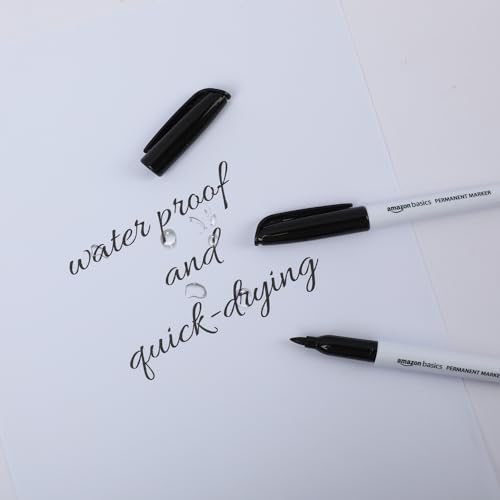 Image of Amazon Basics Fine Tip Permanent Markers for Writing, Drawing, Quick Drying, Office, School, and Home Use, Black, 12 Pack