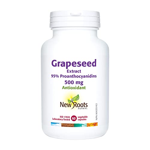 NEW ROOTS HERBAL - New Roots Herbal Grapeseed Extract 500mg 60 Veg Capsules 60-Day Supply, Standardized 80% OPCs, Antioxidant Support for Capillary Health & Skin Vitality with Cranberry Concentrate