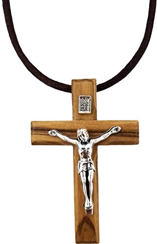 Jesus Crucifix Cross, Wooden Cross Necklace for Men & Women, Certified Holy Land Olive Wood Orthodox Pendant Necklace from Bethlehem Israel, Christian & Catholic Religious Keepsake Gift