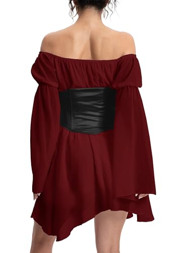 Image of Womens Corset Dresses Off Shoulder Bell Sleeve Casual Party Fairy Two Piece Outfits Bustier Dress