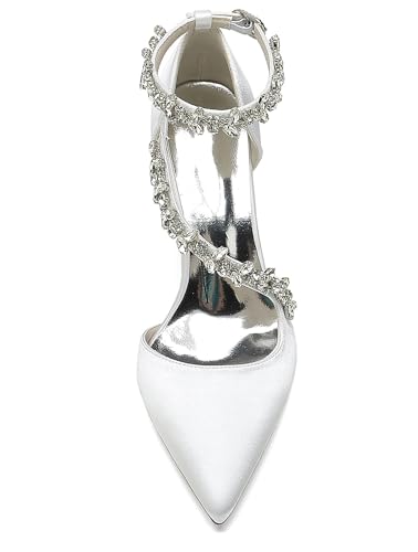 Minishion Shoes for Women Heels Ankle Strap Bridal Wedding Formal Party Pumps with Rhinestones BR1383