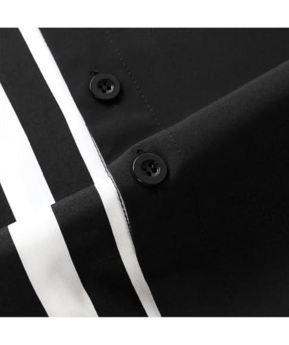 Mens Short Sleeve Button Down Shirt Casual Summer Striped Shirts Patchwork Hawaiian Print Beach Top3