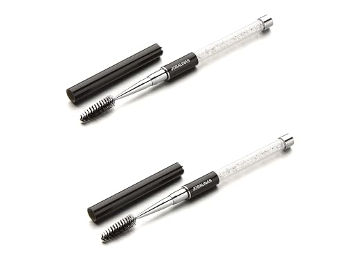 2PCS Mascara Brushes, Eyebrow Eyelash Brushes, Mascara Wands Spooly Applicators, Eye Brushes, Portable Cosmetic Brushes with Cap Spoolies Brushes for Eyelash Extensions and Eyebrows, Black