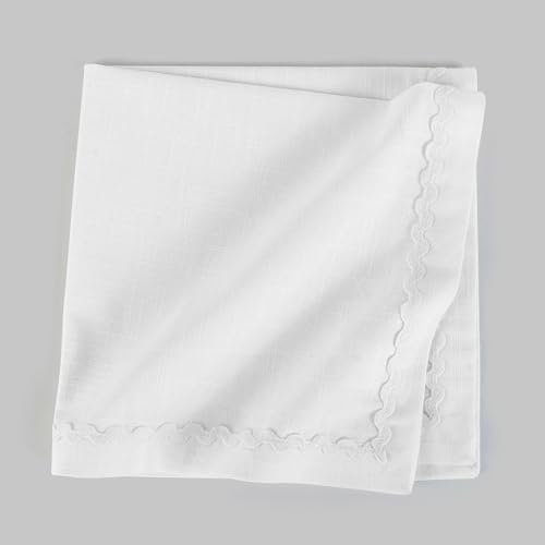 Image of FINGERCRAFT Cloth Napkins Set of 6, 18x18 Inch, 100% Cotton Table Napkins with RIC Rac Scallop Lace Trim, Reusable Washable Dinner Napkins for Wedding, Party, Dining & Home Decor (White)