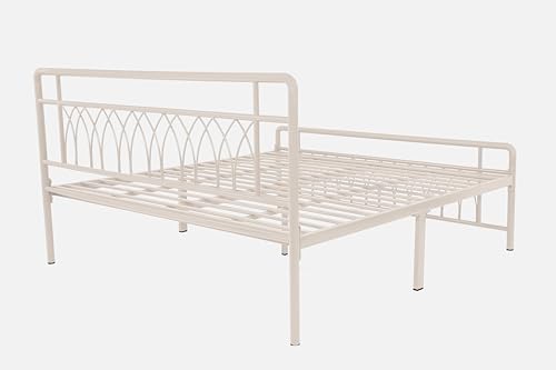 Image of Jexx Metal King Size Bed Without Storage | Wrought Iron Double Bed with Headboard & Footboard | Sturdy Powder Coated Platform Bed King Size Cot for BedroomLivingRoom Ivory (75x72)