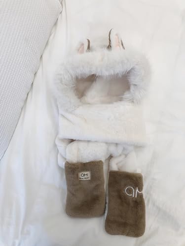 Hooded Scarf for Women Winter Warm Faux Fur Scarf Hat Gloves Combo with Cute Fox Ear3