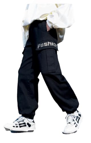 Boys Cargo Joggers Pants Kids Elastic Waist Casual Pants with Multi Pockets