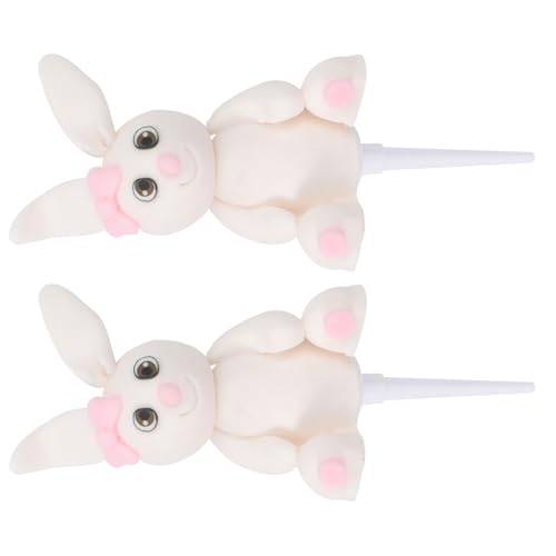 TOGEVAL 2 Adornos para Tartas de Cumpleaños Conejito Rosa Lazo, Suministros para Decoración de Pasteles, Palillos para Cupcakes, Adecuado para Fiestas y Celebraciones Color Aleatorio