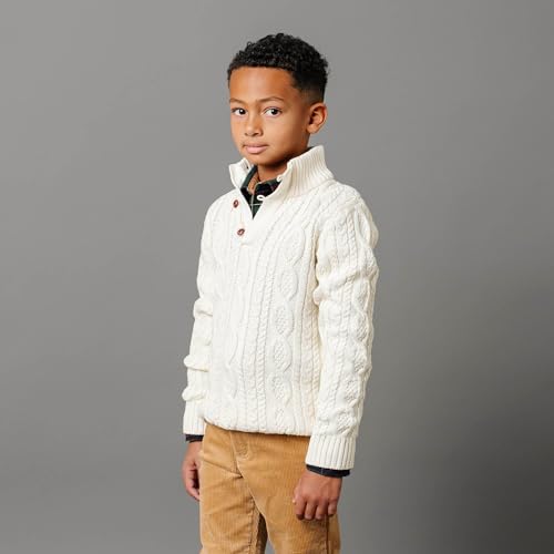 Image of Hope & Henry Boys' Mock Neck Cable Sweater with Button Placket