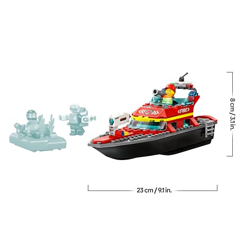 LEGO 60373 City Feuerwehrboot, Spielzeug, das im Wasser schwimmt, mit Rennboot, 3 Minifiguren und Jetpack, Feuerwehr-Boot-Spielzeug Geschenkidee für Jungen und Mädchen ab 5 Jahren
