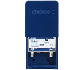 EDISION AMP-10 Amplificatore Antenna TV da palo 1UHF, 10-25db Regolabile, 107dBmV, 24V, per Digitale Terrestre DVB-T/T2, Frequenze UHF 470-694Mhz, con filtro 5G LTE