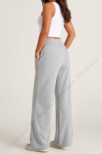 Image of Stylbase Women's Wide Leg Combo Track Pants - Elastic Drawstring Waist - Soft Breathable Cotton Relaxed Fit Lounge & Travel Trousers for Women & Girls (Pack of 2)
