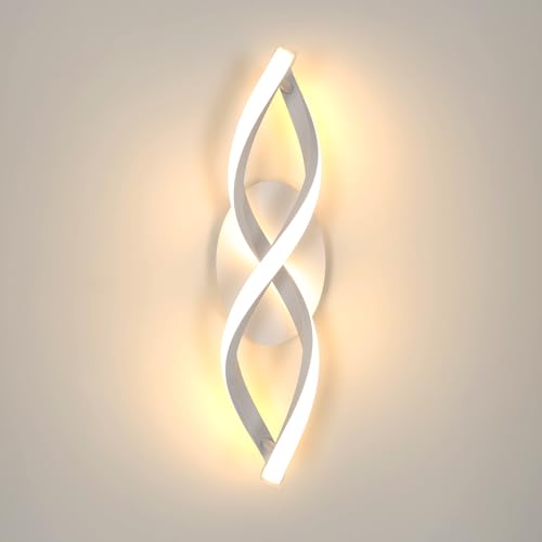 Comely LED Wandlampe, LED Wandleuchten Innen 16W 1800LM, Moderne Kurvendesign Dekorativ Wandleuchte für Schlafzimmer Wohnzimmer Korridor, Warmes Licht 3000K, Weiß