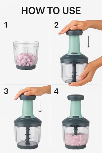 Image of Manual Vegetable Push Chopper 3-Blade | Anti-Slip Food Processor with Unbreakable Plastic Body | Dishwasher Quick Cut Onion, Salad, Tomato, Potato |3 Stainless Steel Blade