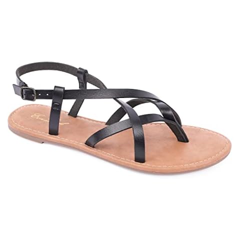 EozLink Women's Strap Sandals Flat Sandal Fisherman Strappy Sandals Gladiator Flat Sandal Roman Sandals Ankle Strap Sandals (Black Strap, numeric_7_point_5) Cover