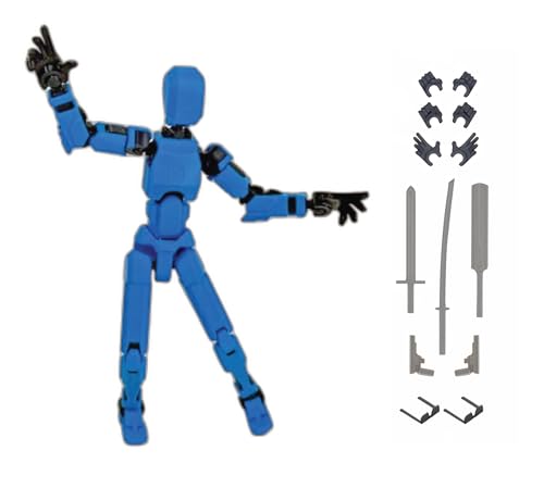 Image of VAALI Dummy 13 Action Figure Fully Assembled T13 Articulated Robot Toy with 12 Accessories (Swords Guns Extra Hands) 3D Printed Poseable Desktop Figure for Stop Motion Artists Gamers 5.4 inch (Blue)