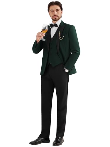 MAGE MALE Mens Suit Slim Fit 3 Piece Tuxedo Suits One Button Wedding Prom Party Dinner Blazer Vest Black Pants Set3