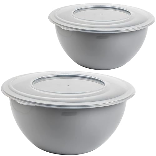 2friends Leya Lot de 3 bols mélangeurs en plastique de 2 l avec couvercle - Sans BPA - Gris clair - Avec couvercle - Diamètre : 28 cm