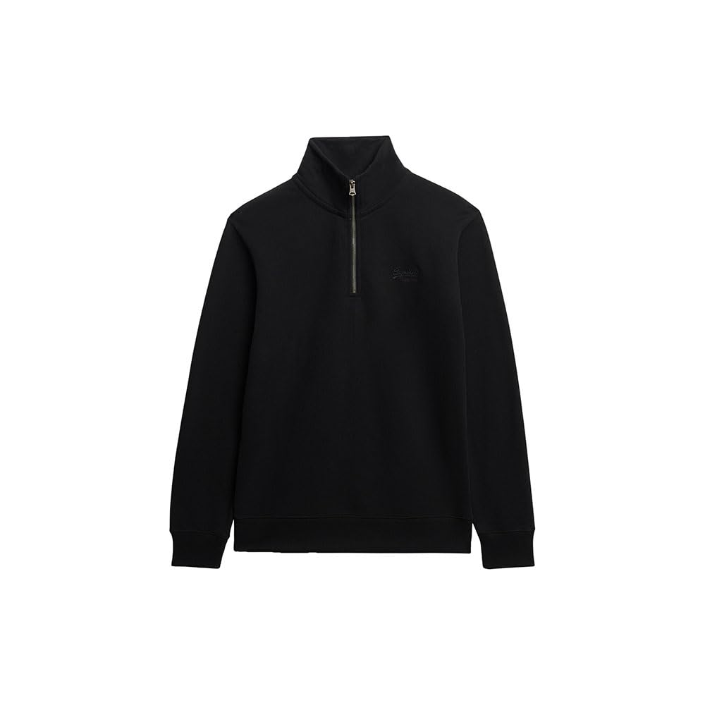 Superdry Mens Essential Logo Henley Half Zip Sweatshirt (UK, Alpha, 3XL, Regular, Regular, Black)