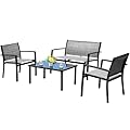 Devoko 4 Pieces Patio Furniture Set Outdoor Garden Patio Conversation Sets Poolside Lawn Chairs with Glass Coffee Table Porch Furniture (Grey)