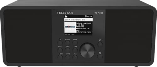 TELESTAR TOP 250 – DAB+/Internetradio (Stereo, 2 × 10 Watt, Bluetooth Audio-Streaming & Sendefunktion, USB-Aufnahme, Notfallwarnsystem, App-Steuerung) – Schwarz