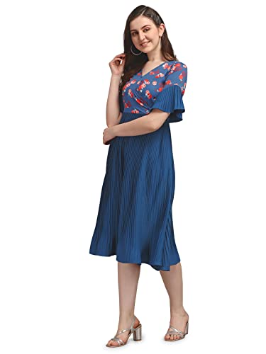 Image of SIRIL Women's Fit And Flare - Digital Print Half Sleeve Mini Crepe Dress